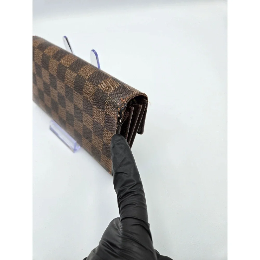 Louis Vuitton Damier Ebene Sarah Wallet Brown Checkbook Long Clutch Authentic